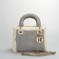 used-Christian Dior Lady Dior Pre-Owned 2020 Mini Suede Shearling Cannage Lady Dior satchel-MILOURA
