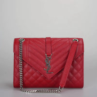 used-Saint Laurent Red Grain De Poudre Medium Envelope Shoulder Bag-MILOURA