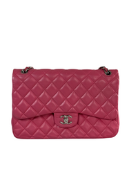 used-Chanel Classic Flap Bag Jumbo pink with Silver Hardware-MILOURA