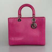 used-Christian Dior Large Lady Dior Bag with Pink Python Leather and Silver Hardware-MILOURA