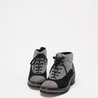 Chanel Black/Grey Tweed Suede Chain Ankle Boots 37