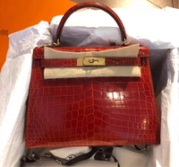 Hermes Kelly Bag 28cm aus Niloticus-Leder in Sanguine-Krokodil mit goldener Hardware