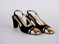 Escarpins Chanel CC Slingback Noir Or Taille 38C