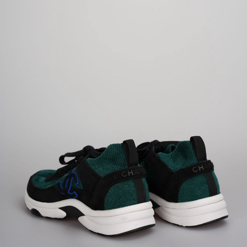 used-Chanel Low-Top Sneakers Suede and Knit Fabric Black/ Green / White Size38-MILOURA