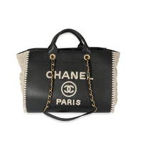 used-Chanel Black Large Deauville Tote Bag in Calfskin Leather Limited Edition-MILOURA