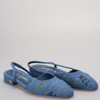 Chanel Denim Slingback Flats Light Blue Multicolor - 36.5
