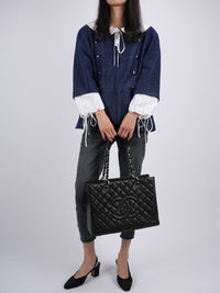used-Chanel Blue White Jacket With Detachable White Collar & Cuffs-MILOURA
