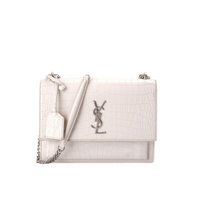 used-Saint Laurent YSL Sunset Medium Crocodile Embossed Leather Bag in Ivory-MILOURA