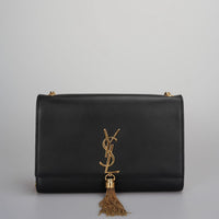 used-Saint Laurent Kate Medium Tasche in Black Calf Leather Cassandre Tassel-MILOURA