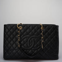 used-Chanel Large Grand Shopping Tote black GST Bag in Caviar Leather with Gold Hardware-MILOURA