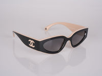 used-Chanel Cat Eye Sunglasses with CC Logo Black and Beige-MILOURA