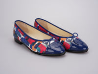 used-Chanel Multicolor Abstract Patent CC Cap Toe Ballerina Flats Size 37-MILOURA