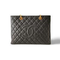 used-chanel grand shopper tote in black Cavier leather with gold hardware-MILOURA