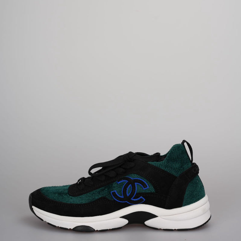 used-Chanel Low-Top Sneakers Suede and Knit Fabric Black/ Green / White Size38-MILOURA