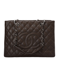 Chanel Brown GST Grand Shopping Tote Bag in Caviar Leather with Silver Hardware