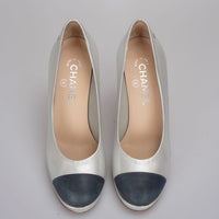 used-Chanel Silver/Black Nubuck Leather Cap Toe Pumps Size 36-MILOURA