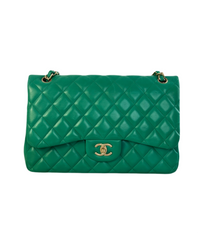 used-Chanel timeless Flap Bag Jumbo Green with Gold Hardware-MILOURA