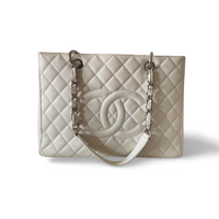 used-Chanel Medium White Grand Shopping Tote bag in Cavier Leather with Gold Hardware-MILOURA