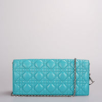 used-Dior Aqua Green Cannage Leather Lady Dior Chain Clutch bag-MILOURA