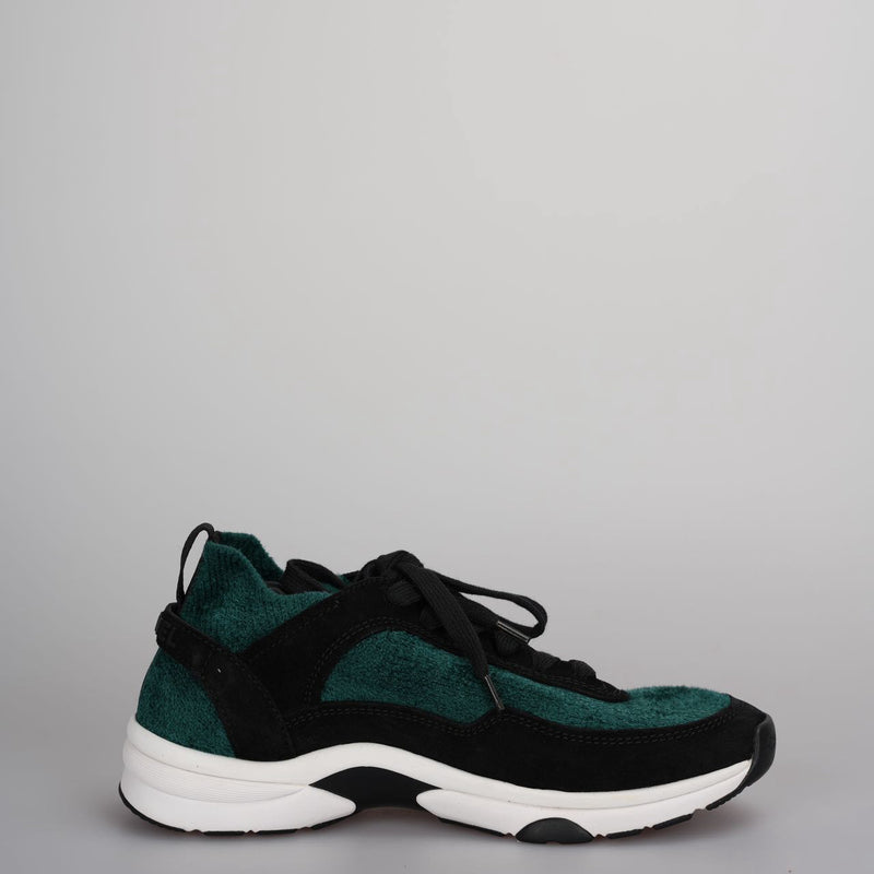 used-Chanel Low-Top Sneakers Suede and Knit Fabric Black/ Green / White Size38-MILOURA