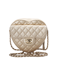 used-Chanel Chanel Champagne Gold Big Heart Bag in Love Heart Clutch Large Size front
