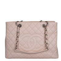 used-Chanel cherry blossom pink Grand Shopping Tote GST Bag in Caviar Leather with Silver Hardware-MILOURA