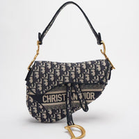 Dior Saddle Bag Blue Oblique Embroidery Bag Medium with Shoulder Strap 2021 Front