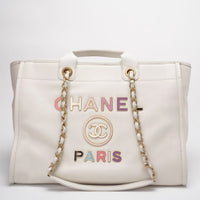 Chanel Deauville Tote Bag With Pouch Enamel White Calfskin Leather Multicolour (2022SS) Limited Edition Front