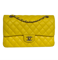 Chanel Timeless Medium Flap Bag Gelb Lammleder Silber Hardware