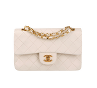used-Chanel Small Vintage White Classic Double Flap Bag in Lambskin with gold hardware-MILOURA