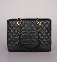 used-Chanel GST Medium Black Quilted Caviar Leather Tote Bag with Gold Hardware-MILOURA