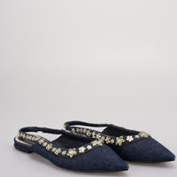 Christian Dior Denim Crystal Garland Slingback Flat Size 36