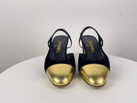 used-Chanel tweed black gold slingback pumps with CC logo 36-MILOURA