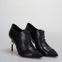 used-Chanel black ankle boots with pearls on the heels mit CC logo 36-MILOURA