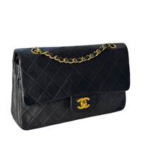 used-Chanel vintage timeless flap bag black medium 24k gold hardware-MILOURA