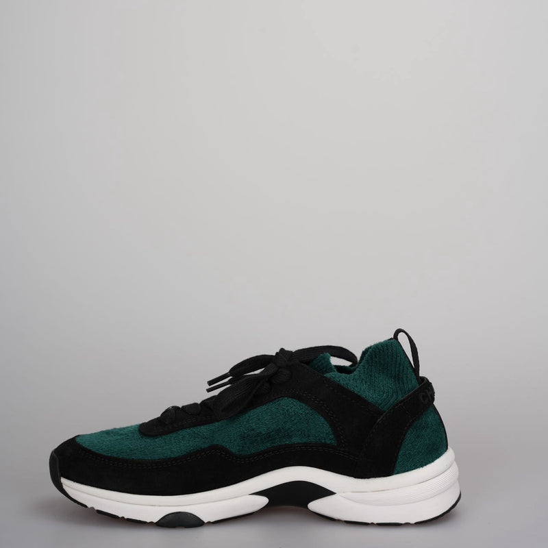 used-Chanel Low-Top Sneakers Suede and Knit Fabric Black/ Green / White Size38-MILOURA