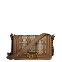 used-Chanel Boy Bag Limited Edition 15C Paris Dubai Small Metallic Gold-MILOURA