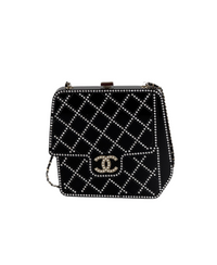 used-Chanel Runway Black Resin Crystal Pearl Evening Clutch Shoulder Box Limited edition-MILOURA
