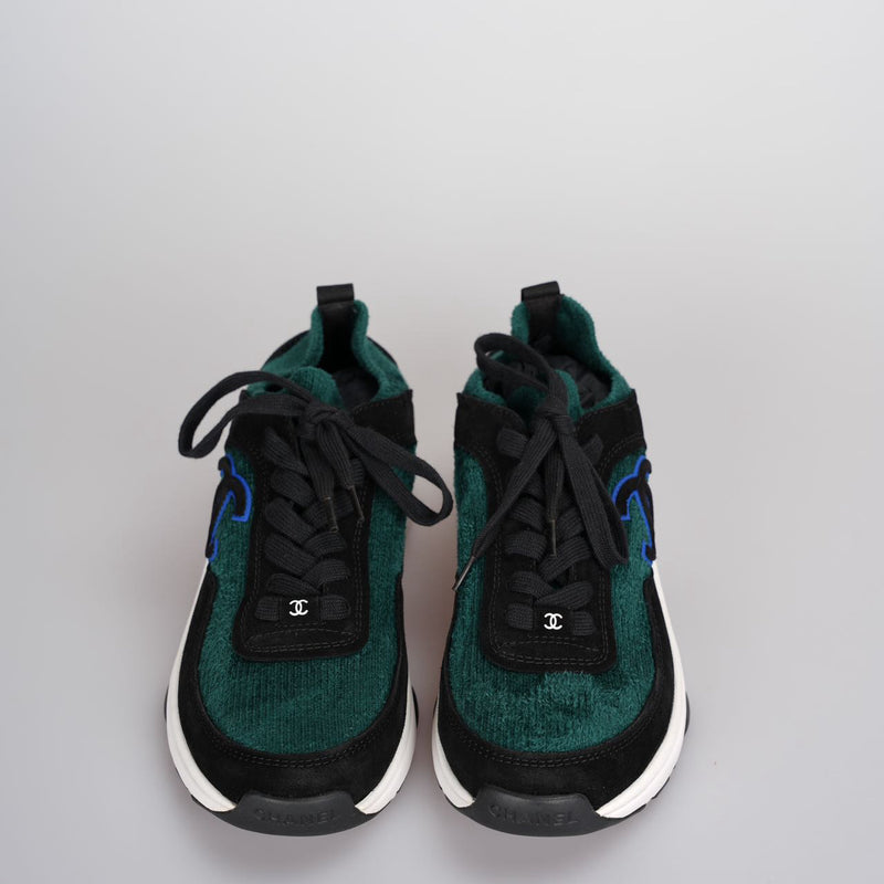used-Chanel Low-Top Sneakers Suede and Knit Fabric Black/ Green / White Size38-MILOURA