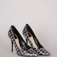 used-Christian Dior Classic Houndstooth Stiletto 10 cm Pumps 37 with Beige Insole-MILOURA