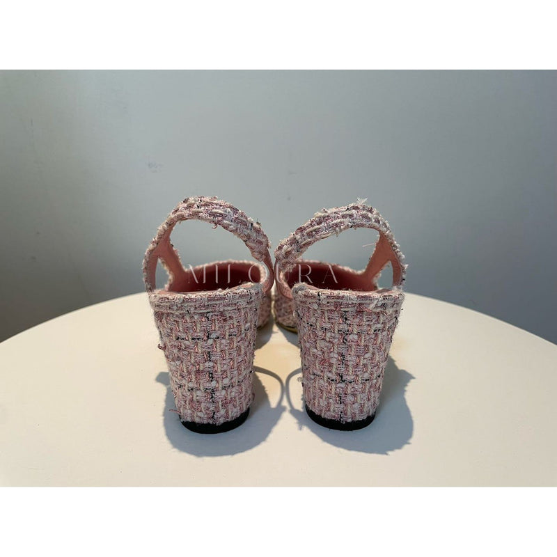 used-CHANEL TWEED SLINGBACK 38-MILOURA