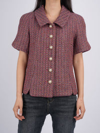 used-Chanel Tweed Short Sleeve Jacket with Pearl Buttons in Multicolour FR38-MILOURA