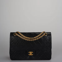 used-Chanel Vintage Black Lambskin Timeless Flap Bag Gold Hardware-MILOURA