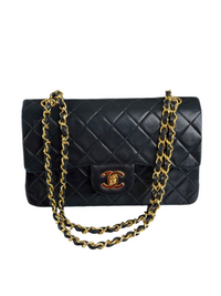 used-Chanel vintage timeless flap bag small black golden-MILOURA