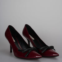 used-Prada Burgundy Patent Pointed Toe Bow Pumps 40-MILOURA