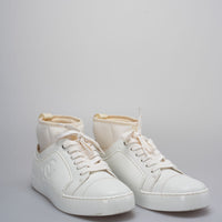 used-Chanel White Rubber and Leather CC Ankle Sneakers Size 37,5-MILOURA