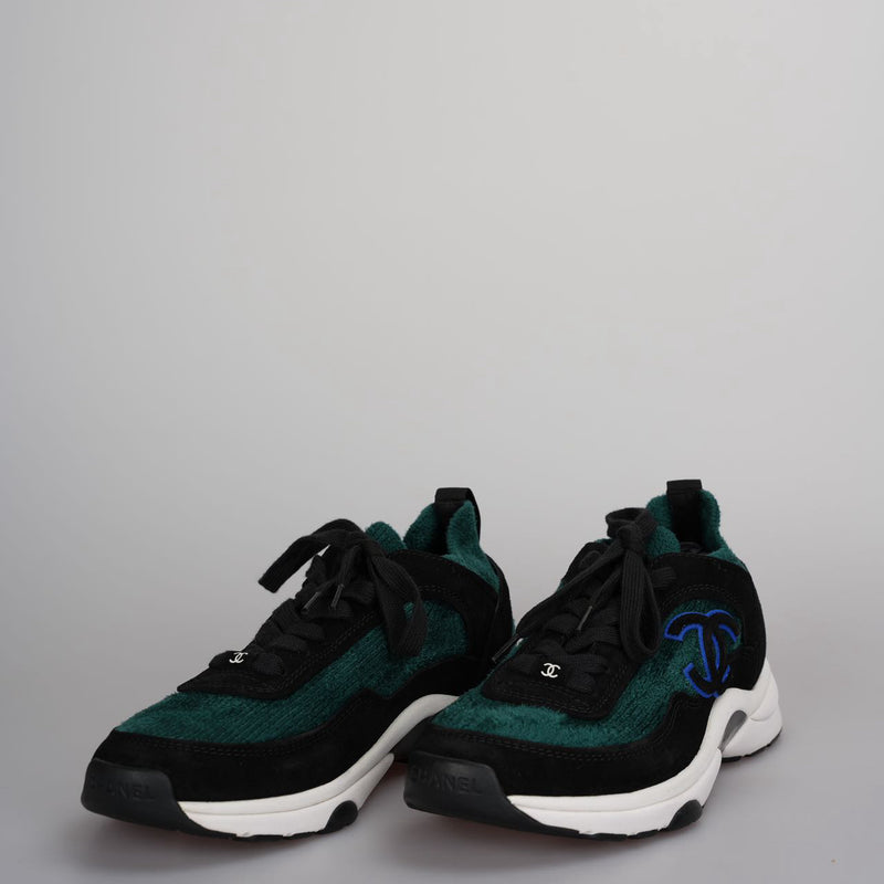 used-Chanel Low-Top Sneakers Suede and Knit Fabric Black/ Green / White Size38-MILOURA