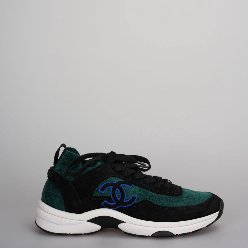 used-Chanel Low-Top Sneakers Suede and Knit Fabric Black/ Green / White Size38-MILOURA