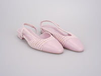 used-Chanel Pink Tweed Slingback Kitten Heel Pumps Size 38C-MILOURA