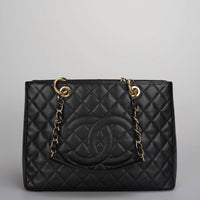 used-Chanel Grand Shopping Tote black gst Bag in Cavier Leather with gold Hardware-MILOURA